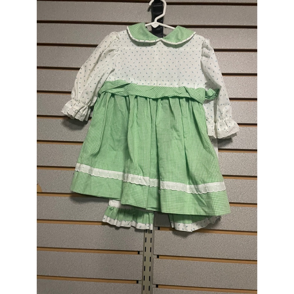 Handmade Girls Smocked Top Gingham Skirt Bloomers Set Sz 5 6 Cabbage Patch Style